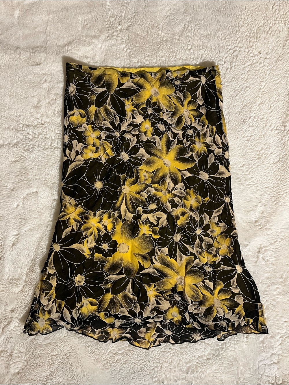 Floral Print Yellow and Black Women's Skirt